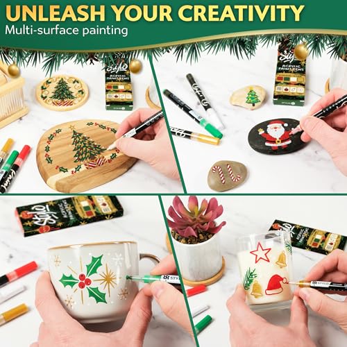 Stylo Christmas Paint Pens, 4 Acrylic Paint Markers Red Green Gold White - color: Red, Green, Gold, White