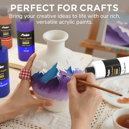 ABEIER Large Bulk Acrylic Paint Set, 15 x 16 fl oz, Non-Toxic | Matte finish, rich pigments, thick consistency, smooth blending, waterproof when dry, palette knife and sponge included - color: 15 Colors