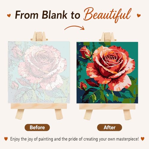 AUKELHJ Framed Paint by Numbers Kit for Adults, Rose, 10x10 inch - color: 11-Rose