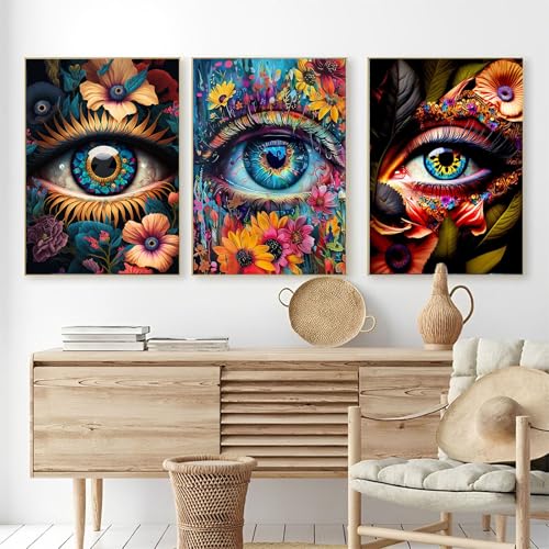 OFRKE Diamond Art Kits for Adults,3 Pack Colorful Eye Diamond Painting for Beginners, Diamond Round 5D Full Drill Paint with Diamonds Pictures Gem Art Painting Kits DIY Crafts Kits 12x16inch - color: 3pcs-Eyes