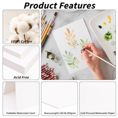 UZLU 150 Sets 5 x 7 Inch Watercolor Cards with Envelopes and Stickers - size: 5*7 in