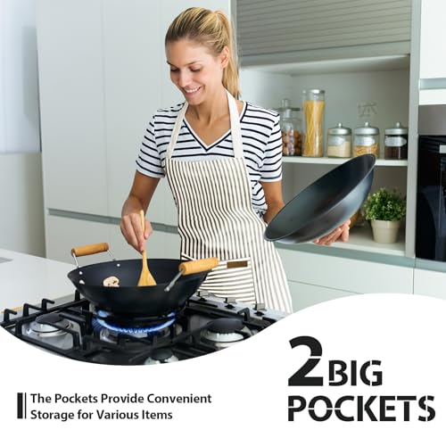 VALOME 2 Pack Kitchen Aprons with Pockets, Cooking Chef Apron for Men Women | Adjustable Neck Strap, Unisex Bib Soft Aprons, Cotton-Blend, for Grilling Cooking Gardening Baking - color: Black & Brown