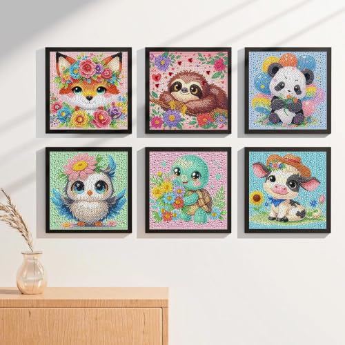 JATOK Diamond Art Kits for Kids, Gem Craft Kits, 6 Pack, Animals, 6 x 6 in - color: Amber