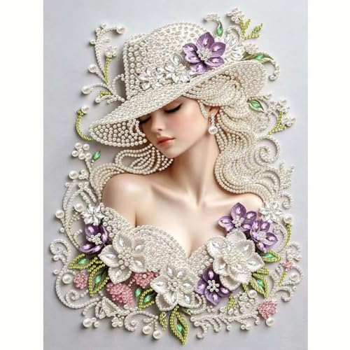Pearl Woman Diamond Art Kits for Adults Beginner,Diamond Dots For Adults | DIY Pearl Flower Diamond Painting Kits For Adults,3D Diamond Art Kits Crafts for Adults Home Wall Decor 12 X 16inch - color: DZ921