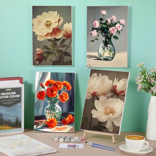 Nezyo 12 Sets Paint by Numbers 8 x 12 Inch for Adults Beginner with Wooden Frames Canvas DIY Acrylic Painting Kit Art Gift for Painting Party Sip and Paint Events for Home Decor(Still Life) - style: Still Life