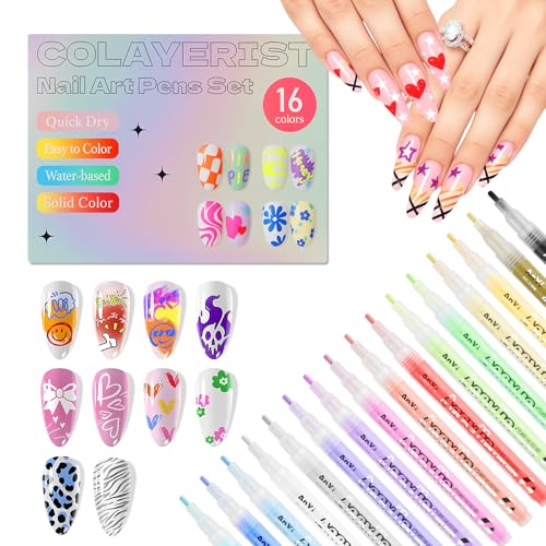 16 Colors Nail Art Pen Set, Nail Art Markers for DIY Nail Drawing, Dotting, and Striping, Manicure Design Tools for Salon and Home Use - color: Multicolor A