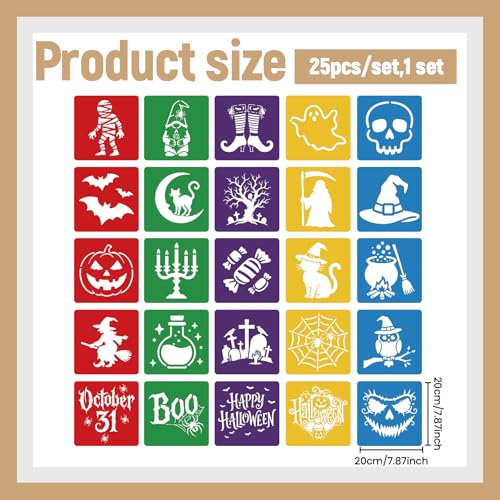 CUTHOLLOW 25PCS Halloween Pattern Elements Painting Shape Stencils Sets - 8 Inch Reusable&Washable Drawing Template, Different Primary Themed Sidewalk Chalk Art Stencils Kit for Craft Room Wall Paper - style: Halloween Elements