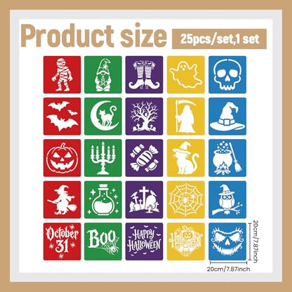 CUTHOLLOW 25PCS Halloween Pattern Elements Painting Shape Stencils Sets - 8 Inch Reusable&Washable Drawing Template, Different Primary Themed Sidewalk Chalk Art Stencils Kit for Craft Room Wall Paper - style: Halloween Elements