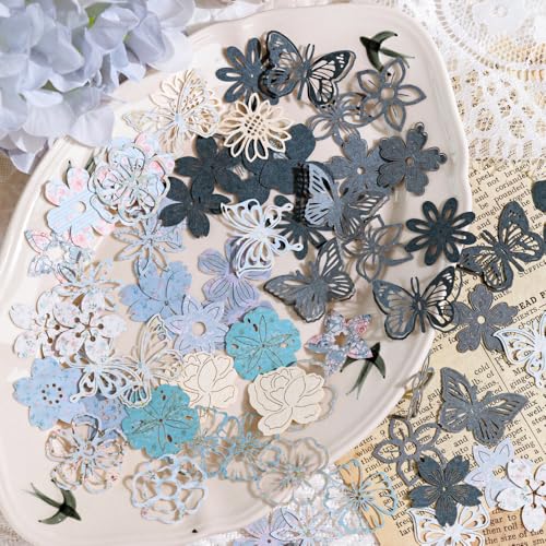 300pcs Scrapbook Paper Cutouts Lace Flowers Butterfly for Scrapbooking Embellishments Supplies, Junk Journaling, Card Making, Mixed Media, Vintage Diecut Floral Collage Materials - color: 300pcs Paper Flower Cutouts