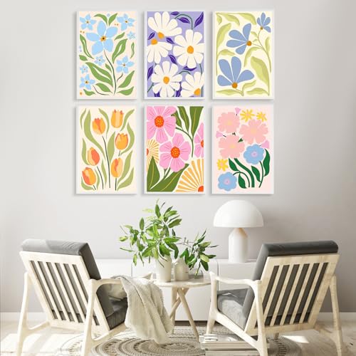 Fountor 6 Pack Paint by Numbers Kit for Adults Beginner Flowers 8x12 Inch - color: LKOP6P-3