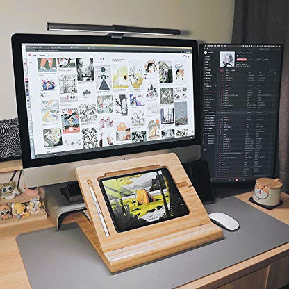 ELETIUO Tablet Desktop Stand Height Adjustable,Foldable Bamboo Drawing Ipad Holder,Multi-Angle Portable Stand Organizer,Compatible with 12.9 inch ipad pro 3rd/4th Gen - size: B