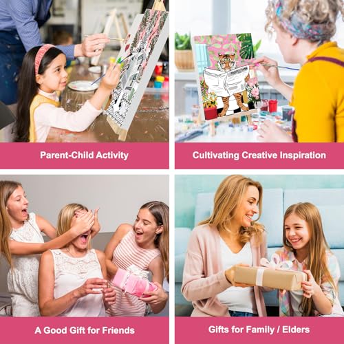 GHHKUD 4Pack Framed Paint by Numbers Animals, for Adults Kids, DIY Animals on The Toilet Read News Painting by Numbers with Frame Wooden Holder,Art on Canvas Gifts Home Wall Decor 20x30cm