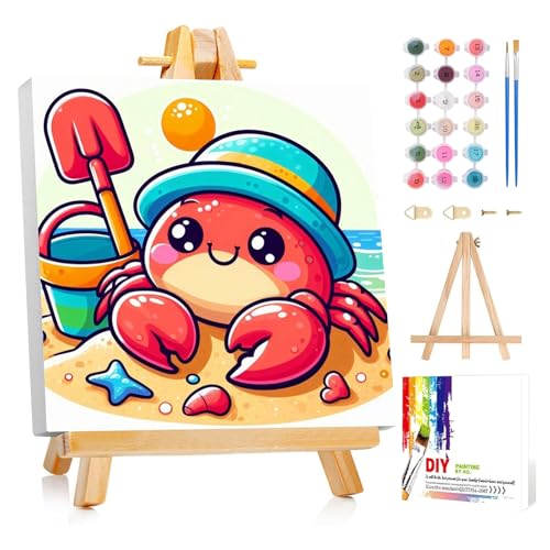 Reivworl Crab Paint by Numbers Kit for Kids with Frame 8×8 inch | Crab Paint by Number for Kids Age 6-8-12, Acrylic Paint by Numbers for Gifts and Decor - color: Style-16, size: 8×8inch