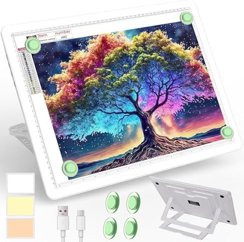 Phylosal Rechargeable A3 LED Light Pad with Built-in Stand, Magnetic Tracing Light Box for Drawing, Diamond Art Light Board with Side Button, Super Bright Light Table for Diamond Painting, Sketching - color: White, size: A3