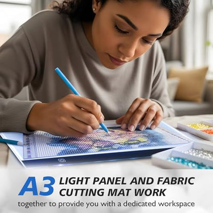 Yinder A3 LED Tracing Light Pad with Translucent Self-Healing Cutting Mat – Adjustable Brightness Light Board for Drawing, Sewing, Quilting & Diamond Painting (13" x 19")