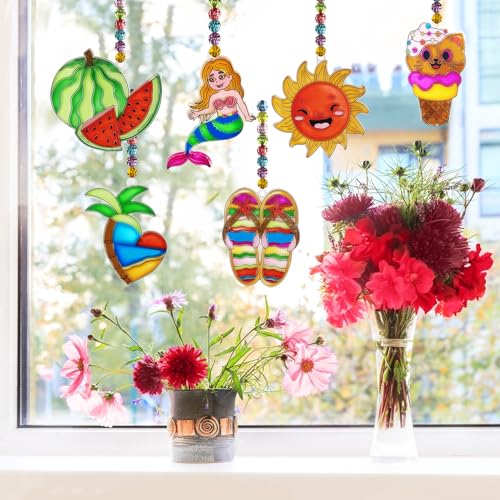 Ayhuhra 30 Set Summer Suncatcher Craft Kits, Glow in the Dark Crafts | Fun for summer parties, home decor, seasonal events, and creative gatherings, bringing a playful glow to your space - style: Summer