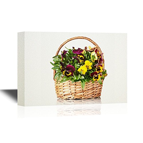 wall26 - Pansy Flower Canvas Wall Art - A Basket of Pansy Flowers - Gallery Wrap Modern Home Art | Ready to Hang - 12x18 inches - color: Pansy Art - 03, size: 18"L x 12"W