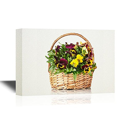 wall26 - Pansy Flower Canvas Wall Art - A Basket of Pansy Flowers - Gallery Wrap Modern Home Art | Ready to Hang - 12x18 inches - color: Pansy Art - 03, size: 18"L x 12"W
