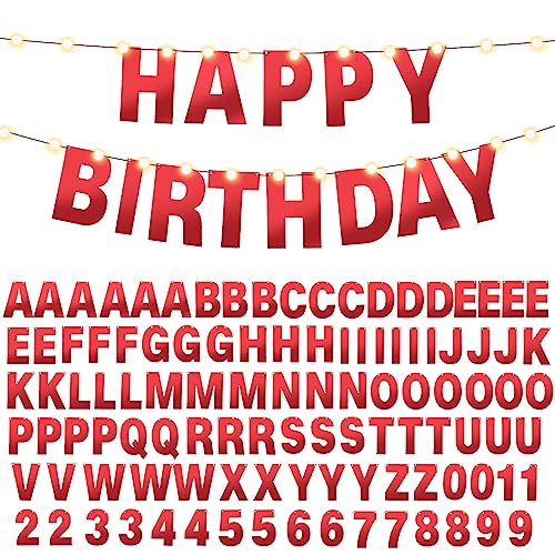 TaoBary 112 Pcs DIY Banner Letters Kit with Numbers,Bright Red | 107 Glitter Letters Numbers with Rope and Needle, Reusable for Birthday, Halloween, Christmas, Wedding, Valentine Decor - color: Bright Red