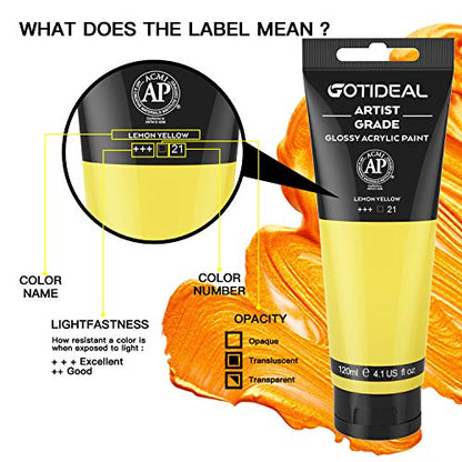 GOTIDEAL Acrylic Paint Lemon Yellow Tubes(120ml, 4.1 oz) - color: Lemon Yellow, style: Regular