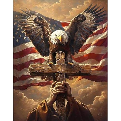 Paint by Numbers Kit for Adults-National Flag, DIY Oil Painting 16x20In - color: Patriotic Cross-2603