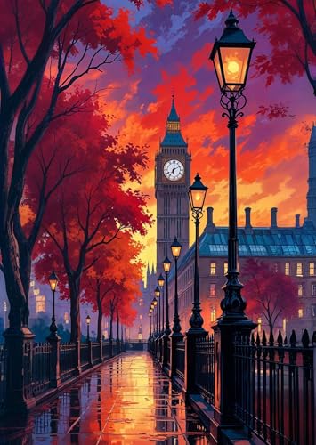 DDGEMART 5D DIY Diamond Painting Kits for Adults, London Big Ben Street View Diamond Art Kits for Beginners, Full Drill British Cityscape Gem Art Paint for Home Wall Decor, 12 x 16 Inch - color: London Street