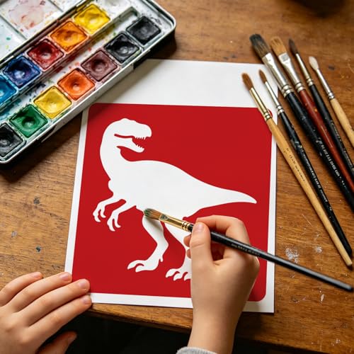 CUTHOLLOW 25PCS Dinosaurs and Volcanoes Painting Shape Stencils Sets - 8 Inch Reusable&Washable Drawing Template, Different Primary Themed Sidewalk Chalk Art Stencils Kit for Craft Room Wall Paper - style: Dinosaurs And Volcanoes