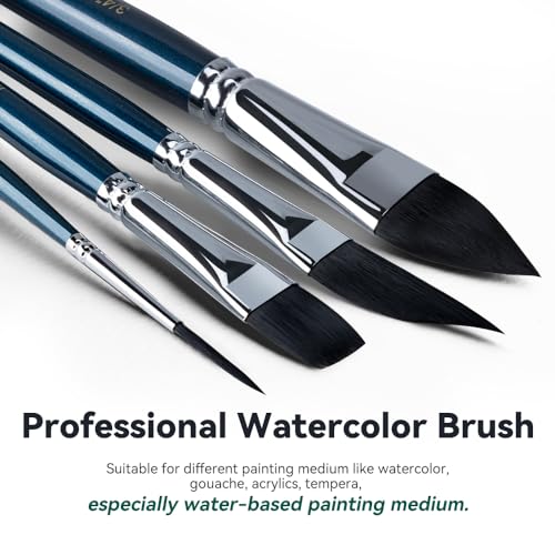 Transon 10pcs Natural Watercolor Paint Brush Set Professional for Watercolor Acrylic Ink Gouache Tempera Blue Color - color: Blue