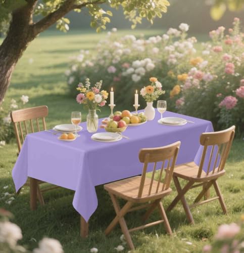 HEIPINIUYE 2 Pack Light Purple Tablecloth Disposable 54 x 108 Inch Lavender Plastic Table Cloth Disposable Waterproof Rectangle Table Cover for Party Birthday Camping Picnic Tablecloths - color: Lavender Tablecloth Plastic, size: 2 Pack