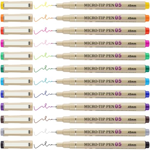 12 Colors Fineliner Pen Set, 05 Tip Fine Point Drawing Pens - color: 12 Colors