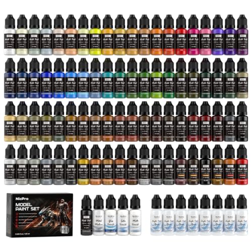 Nicpro 80 Colors Complete System Acrylic Model Paint Set, 20ml Ready to Use | Modeling Paints with 8 Thinners & 5 Specialty Bottles, Matte Metallic Wash & Effects Miniature Paint Kit for Models - style: 80 Colors Set