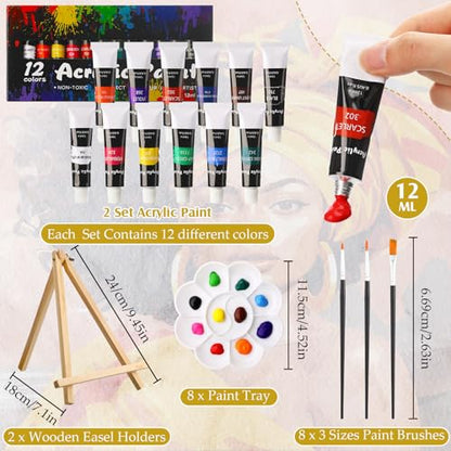 Cholemy 36 Pcs Paint and Sip Kit Gift for Adults 8''x10'',African Women | Pre Drawn Canvas, Painting DIY Afro Acrylic Painting Kit, Wood Easel Brushes, Date Night Bulk, Summer Halloween Party - style: African Women