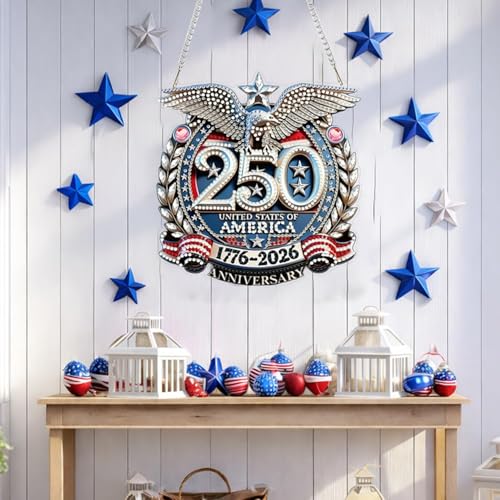 ARPADAMO Hanging Ornament Diamond Art Kits for Adults Eagle 6.9x7.2in | 5D Patriotic DIY Special Shaped Crystal US 250th Anniversary July 4 Diamond Painting Kit,Window Hanging Gift for Home Garden - color: DP03978