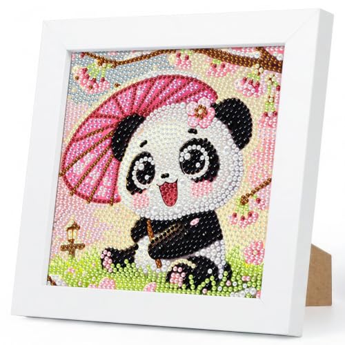 Panda Diamond Art Kits for Kids Ages 4-8-12 with Wooden Frame 7x7 Inch | DIY Animal Diamond Art Painting Kit for Girls Boys, 5D Gem Art Kit for Beginners, Birthday Gift, Relaxing Hobby, Home Decor - color: HMKDPUS-26506