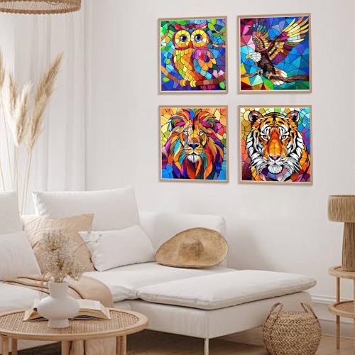 4 Pack AnimalsDiamond Art Kits for Adults, Diamond Painting for Beginner | Colorful Diamond Dots Full Drill Crafts for Gem Art Dot Art for Adults Home Wall Decor for Teens Boys Girls 12x16inch - color: DP-43