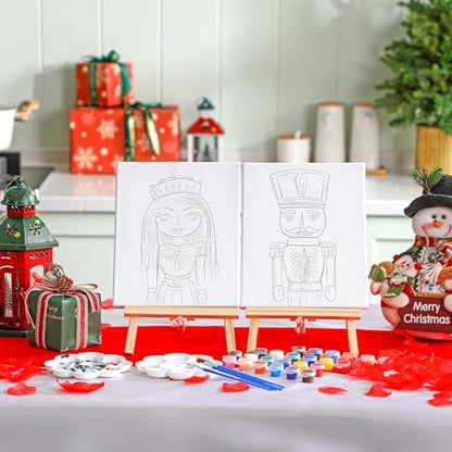 Zhanmai 2 Pack Christmas Sip and Paint Kit for Couples Date Night | 8 x 10 Inch, Nutcracker Pre Drawn Canvas, Paint Party Supplies, Romantic Adult Activity, Includes Easels Aprons Brushes Set - size: 8 x 10 Inch, style: Nutcracker