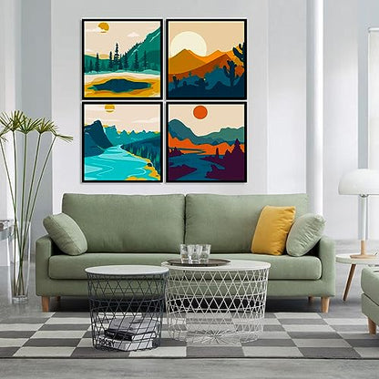 FQOVKYN 4 Pack Sunset Paint by Number for Adults Beginners, DIY Landscapes Paint by Numbers on Canvas, Acrylic Easy Painting by Numbers Oil Painting Kits for Home Wall Decor (8x8in)