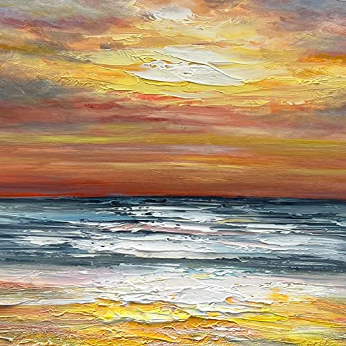 Art Sea Sunrise Landscape Modern Abstract Oil Painting Canvas Oil Painting Wall Art Decoration 24x48 inch - color: Yi012