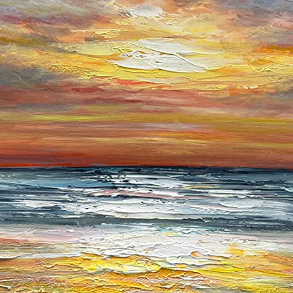Art Sea Sunrise Landscape Modern Abstract Oil Painting Canvas Oil Painting Wall Art Decoration 24x48 inch - color: Yi012