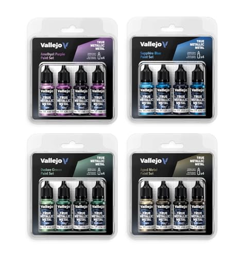 Vallejo - Sapphire Blue Set, True Metallic Metal, 4 Bottles x 0.6 fl.oz. - color: Sapphire Blue