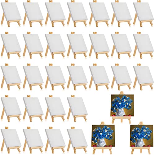 Mimorou 32 Pack Mini Canvas with Easel for Painting Wood, 5 x 5 Inch - size: 5 x 5 Inch