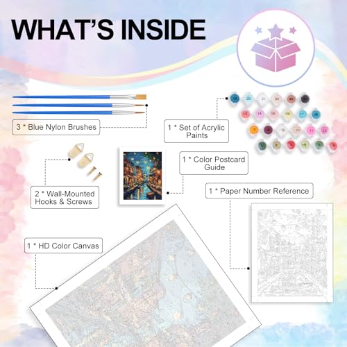 Paint by Numbers Kit for Adults, Venice Night Number Painting Canvas Kit - color: Venice-1