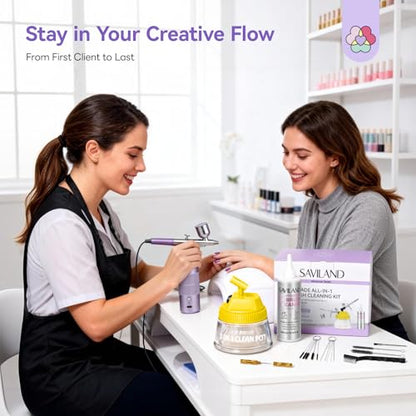 SAVILAND All-in-1 Airbrush Cleaning Kit: 240 ml Fast Airbrush Cleaner Low Odor & Needles Kit 3-in-1 Airbrush Cleaning Pot Easily Handle Water-Based & Acrylic Airbrush Paint Nail Art Painting Tools - color: White-Grey