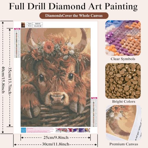 Mosaflare 5D Highland Cow Diamond Painting Kits for Adults 12x16 Inch - color: KM548-1