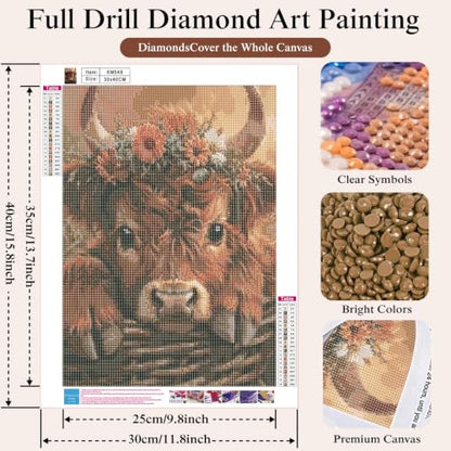 Mosaflare 5D Highland Cow Diamond Painting Kits for Adults 12x16 Inch - color: KM548-1