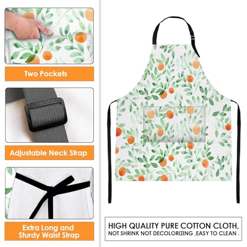 Britimes Apron with Pockets, 32x28 inch, for Women Men, Green Leaf Orange - color: Leaves Fruit