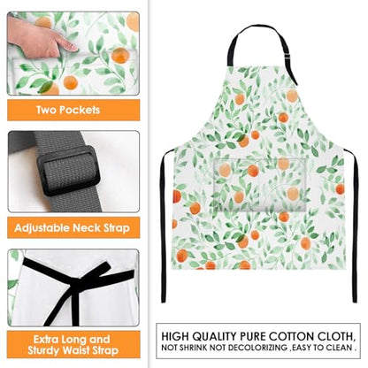 Britimes Apron with Pockets, 32x28 inch, for Women Men, Green Leaf Orange - color: Leaves Fruit