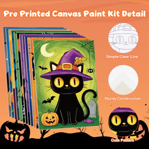 Louise Maelys 12 Pack Halloween Pre Drawn Canvas to Paint for Kids - color: Halloween