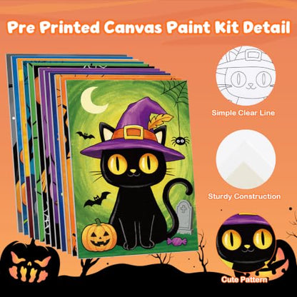 Louise Maelys 12 Pack Halloween Pre Drawn Canvas to Paint for Kids - color: Halloween