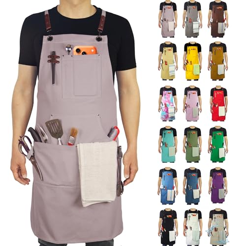 Kitchen Apron, Work Apron, Canvas Apron, Grey - color: Grey